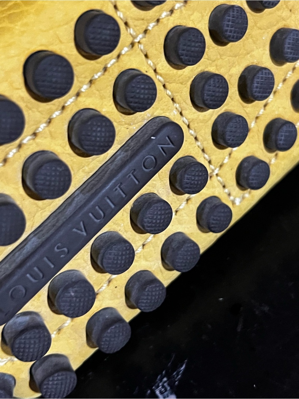 Louis Vuitton Yellow Pebbled Leather Driving Moccasins with Black Rubber Studs - Picture 3 of 6